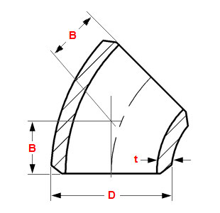 ASME B16.9 45 Degree Elbow LR/SR Dimensions